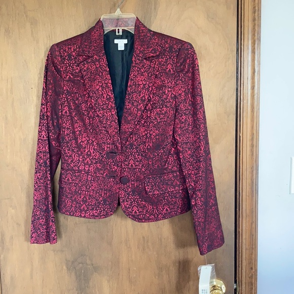 Vintage Jackets & Blazers - VINTAGE Y2K blazer red & black print with shimmer with padded shoulders